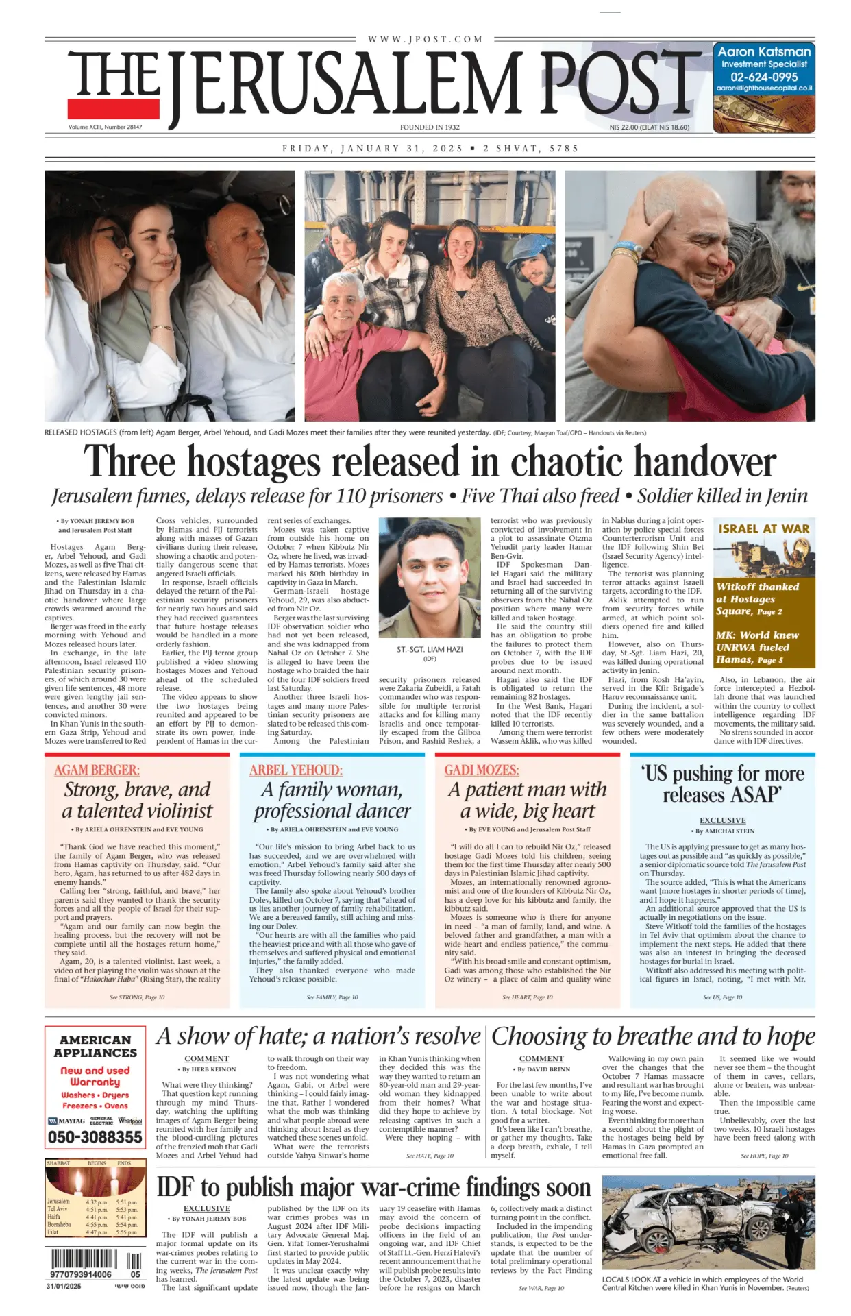 Prima-pagina-the jerusalem post-edizione-di-oggi-31-01-2025